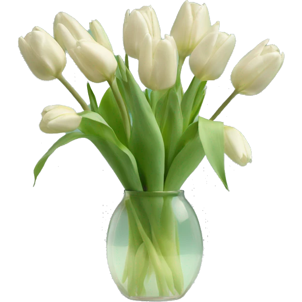 Pastel green tulips in transparent vase emoji
