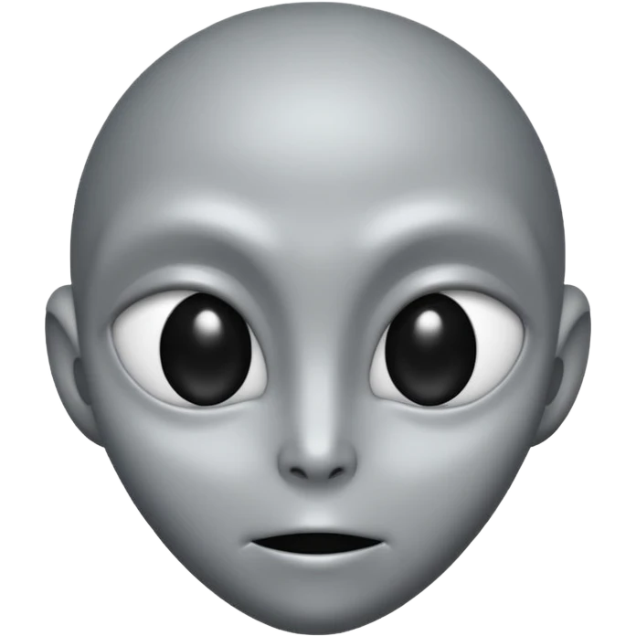 Grey alien head, almond-shaped eyes solid black, entire eye black, no white or iris, slanted, pale grey skin, cartoon emoji, no background


 emoji