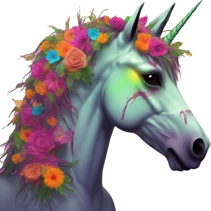 Zombie Pegasus unicorn psychedelic flowers floral groovy art neon rave raving emoji