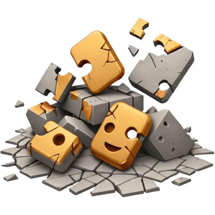 3D iPhone style emoji of debris and ruins, broken pieces of concrete and metal scattered, chaotic structure, isolated on white background, soft shadows, high detail, playful and cute. emoji