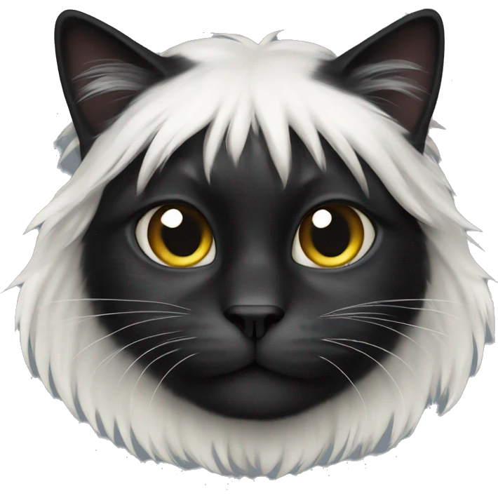 black cat long haired with muzzle half white emoji