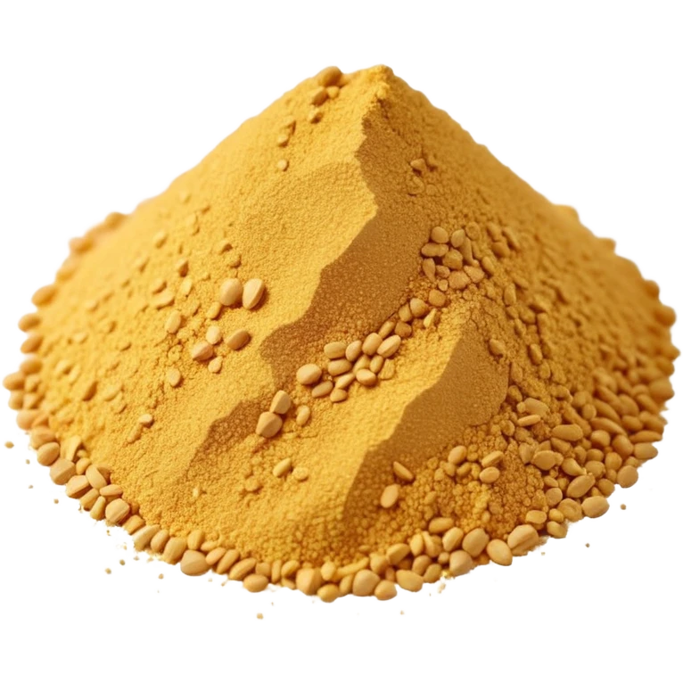 small mound or light scatter of fine golden-beige powder with slightly crystalline texture and dry matte finish, tiny uniform grains, neutral dissolvable ingredient, no spoon or packaging, soft lighting, subtle shadows, emoji scale emoji