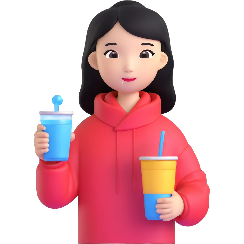 Chinese girl holding a water cup emoji