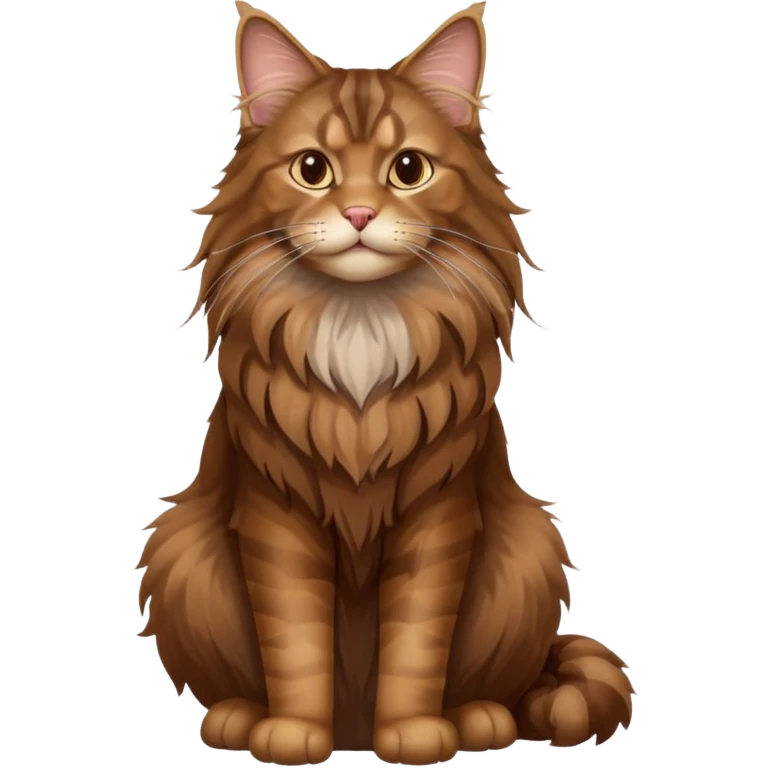 A high-resolution photo-realistic digital illustration of a brown maine coon cat, full body noble maine coon sitting emoji