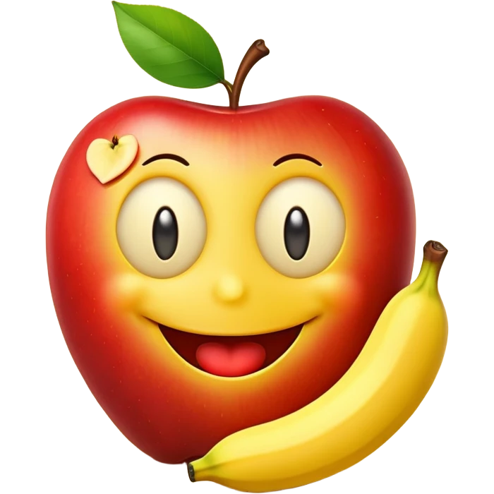 smiley face with apples as eyes and a banana as the mouth emoji
