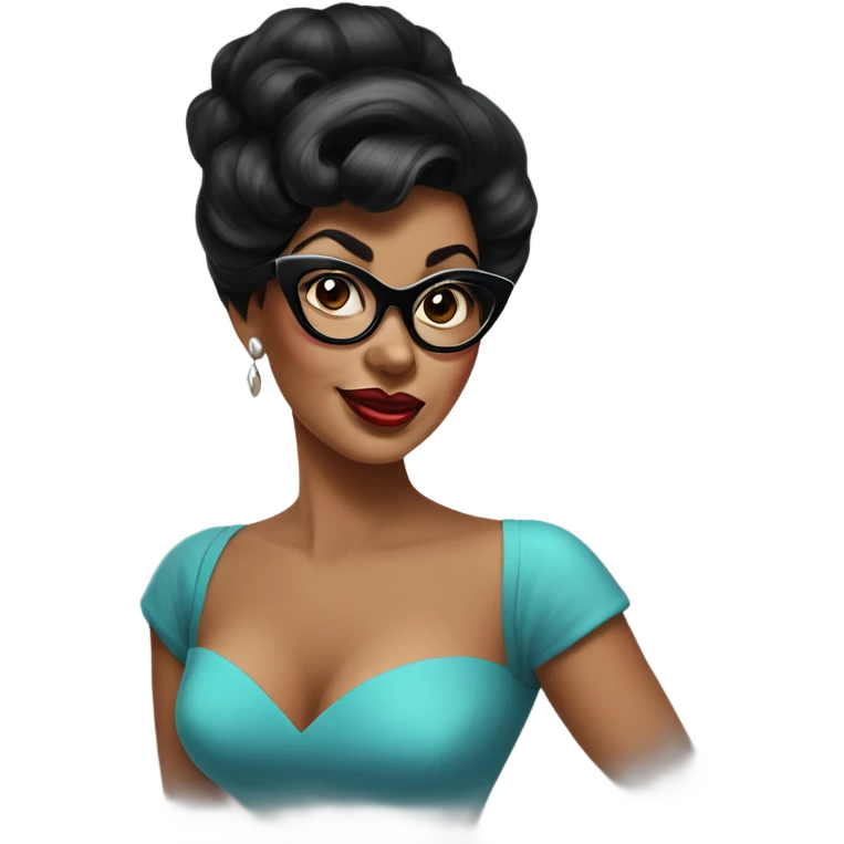 pin-up brown woman with black hair wearing 50s cat eye glasses  emoji