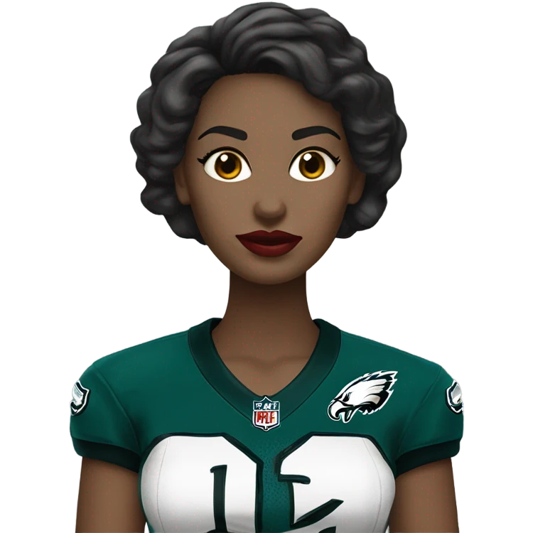  White skin female dark hair red lips wearing Philadelphia Eagles jersey emoji