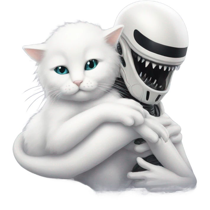 Xenomorph hugs a white cat emoji