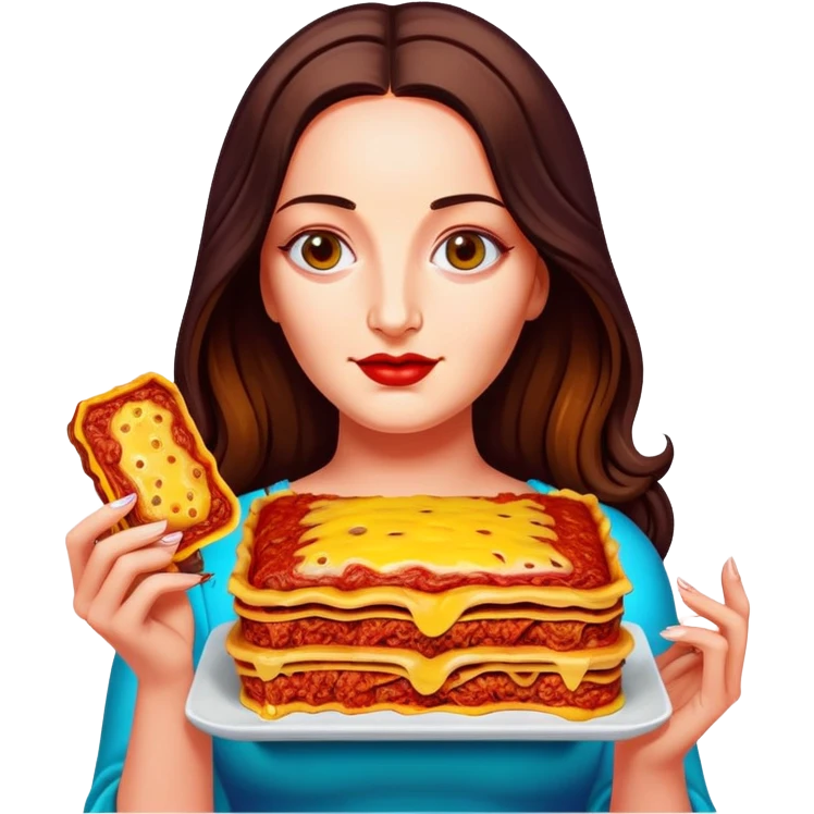pop art neon Monalisa holding Melted spam meat lasagna emoji