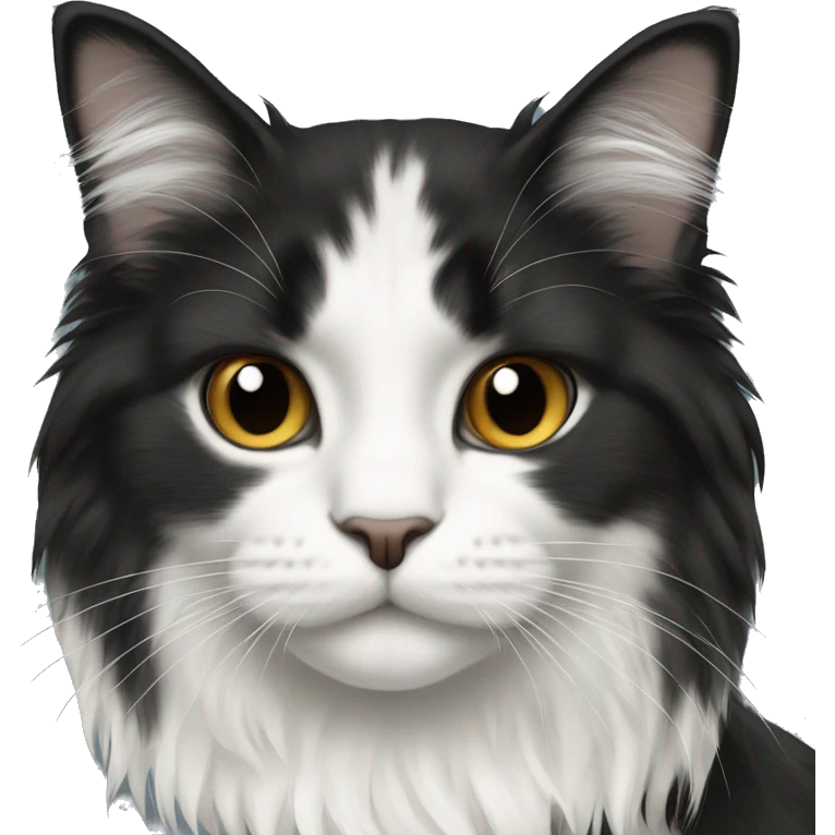 long haired cat half black half white emoji