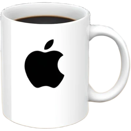 Минималистичный завтрак в Apple-стиле мемоджи: чашка кофе, стильная баночка энергетика и тарелка овсянки с ягодами. Предметы стоят аккуратно рядом друг с другом. Чистый белый фон, эстетика премиум, ярко и визуально привлекательно. emoji