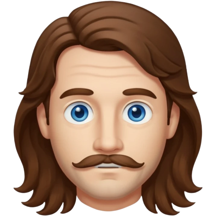 Benson Boone (b.2002) with blue eyes, brown long wavy hair and thin mustache emoji