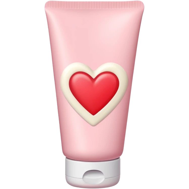 A pastel pink cream lotion tube with a red heart label on it emoji