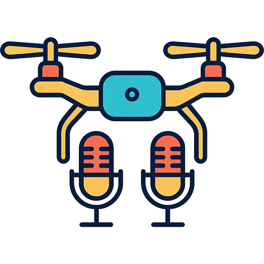 modern clean minimal multicopter drone with visible microphones emoji