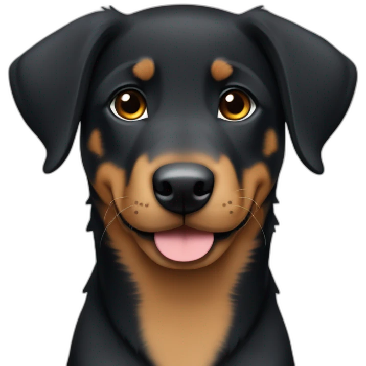 Medium Beauceron puppy with white chest and chin and brown paws and cheeks emoji