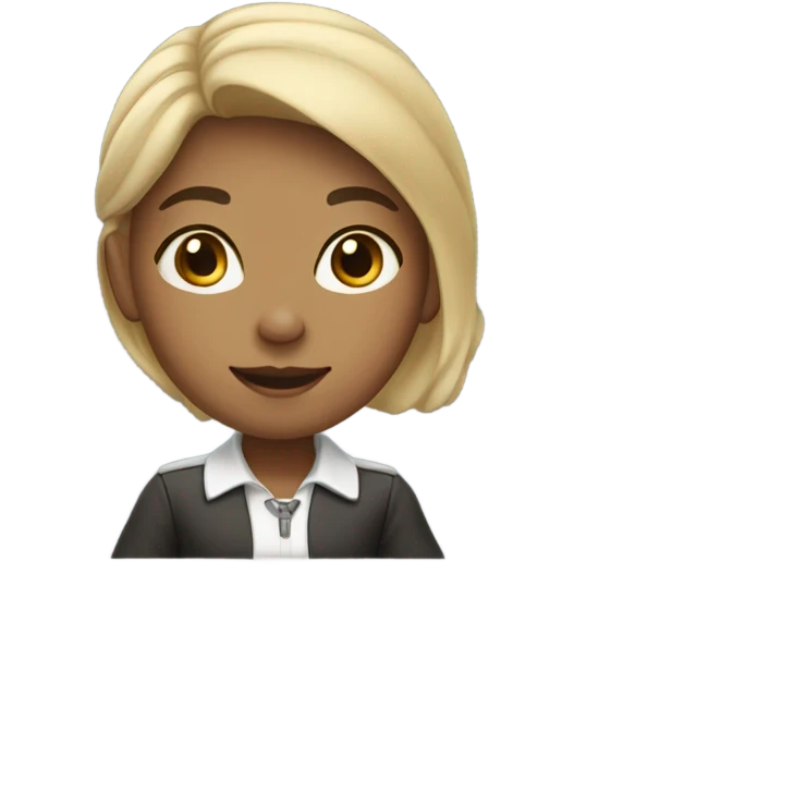 A white girl with one raised hand at a desk at school  emoji