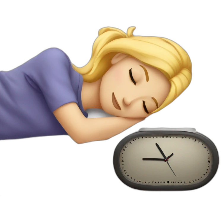 Blond girl sleep on coach clock near her emoji