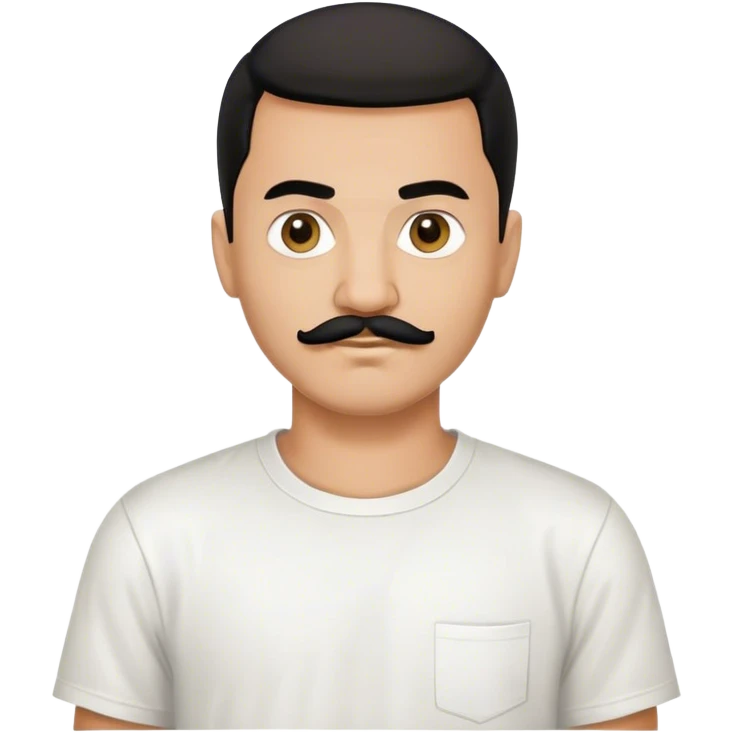 afghan man born in 2003 with black hair, black mustach and black petit goatee wearing a white teeshirt. emoji