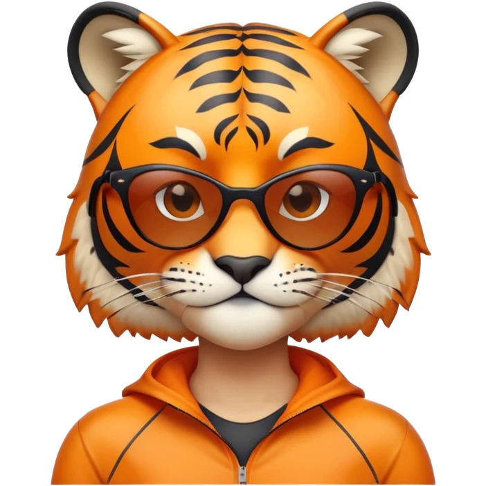 female energetic anthropomorphised tiger in sports clothes, wearing dark sunglasses, head and shoulders only emoji
