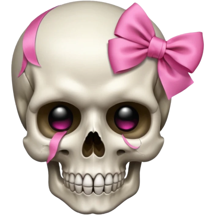 A skull with a small pink ribbon on the side of its head emoji