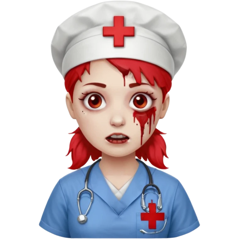 Zombie nurse in scrubs, red cross hat emoji