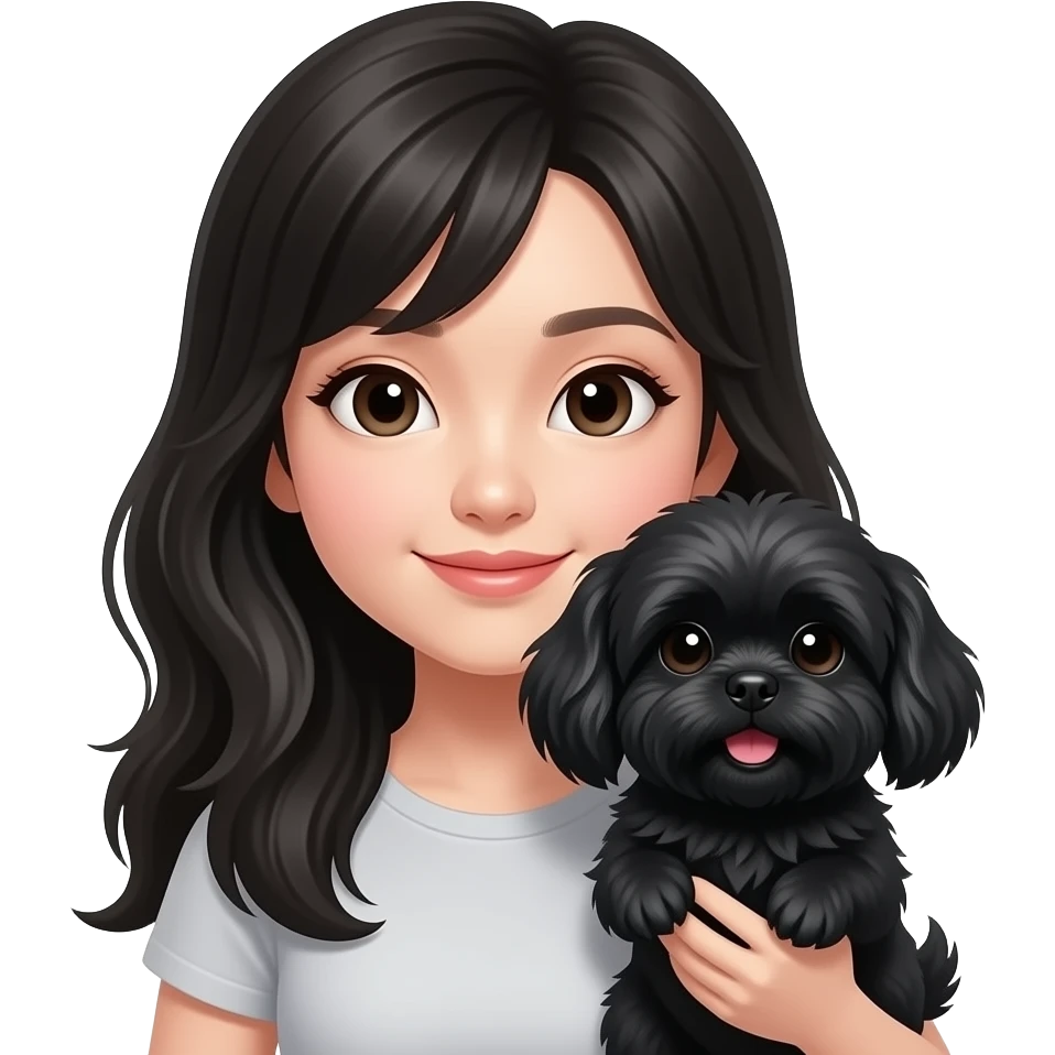 Black long hair no bang chinese woman holding a black shih tzu emoji