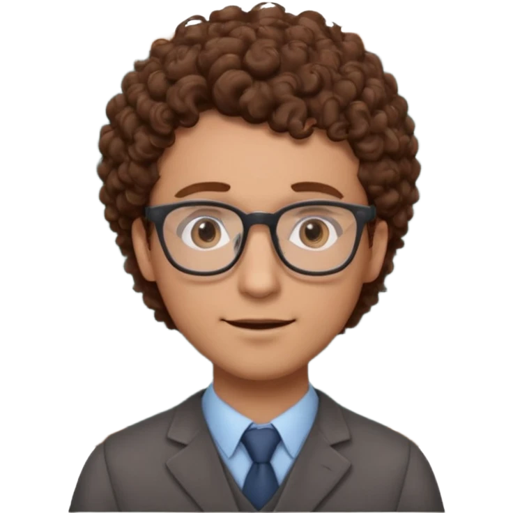Please could you generate an emoji of a male teacher with brown curly hair and glasses stood infront of a chalkboard  emoji