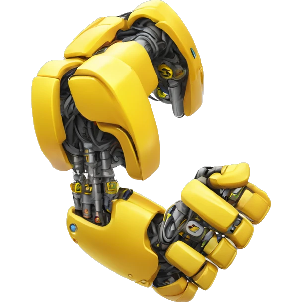 yellow robotic bicep with shocks and circuits that’s attached to the forearm emoji