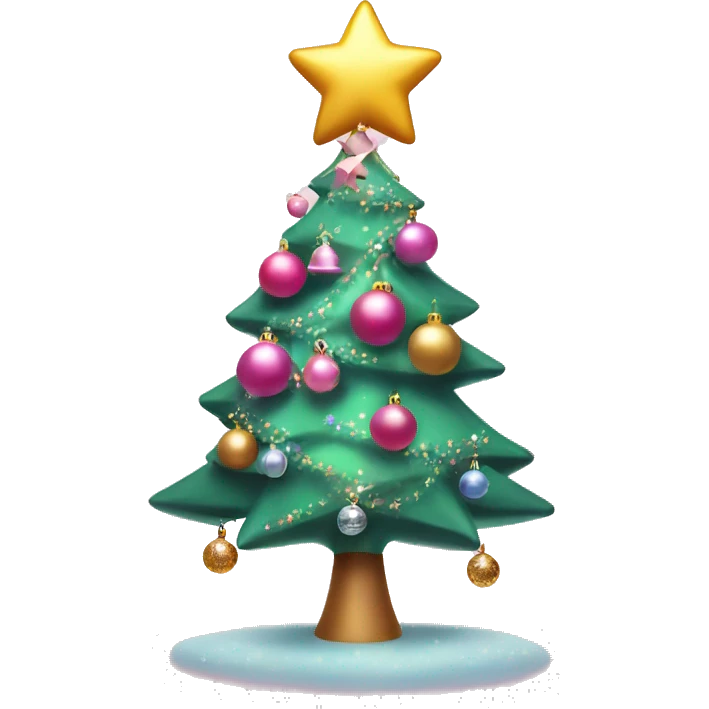 a pink Christmas tree with cute decorations and a sparkling star on top  emoji