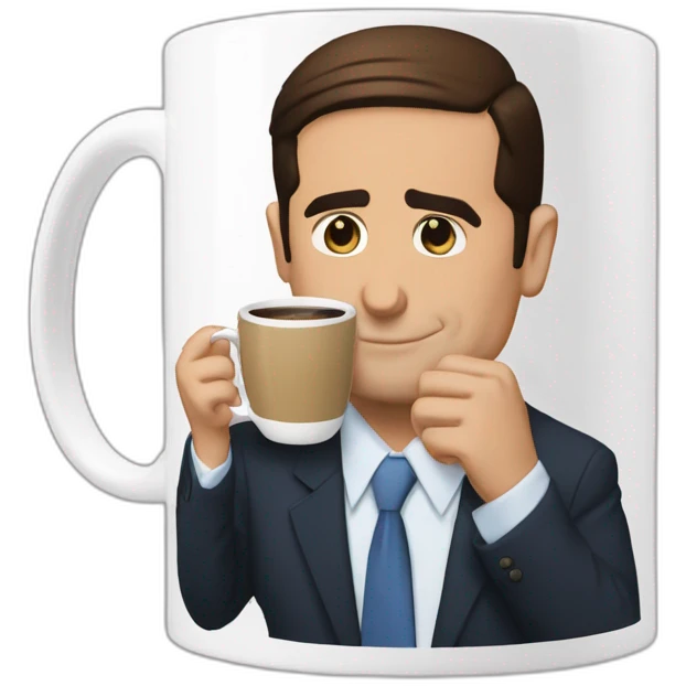 michael scott drinking coffe in a "world best boss" mug emoji