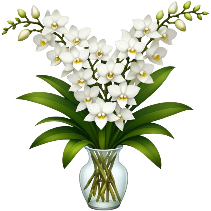 big bouquet white Dendrobium Orchid flower, stem, leaf emoji