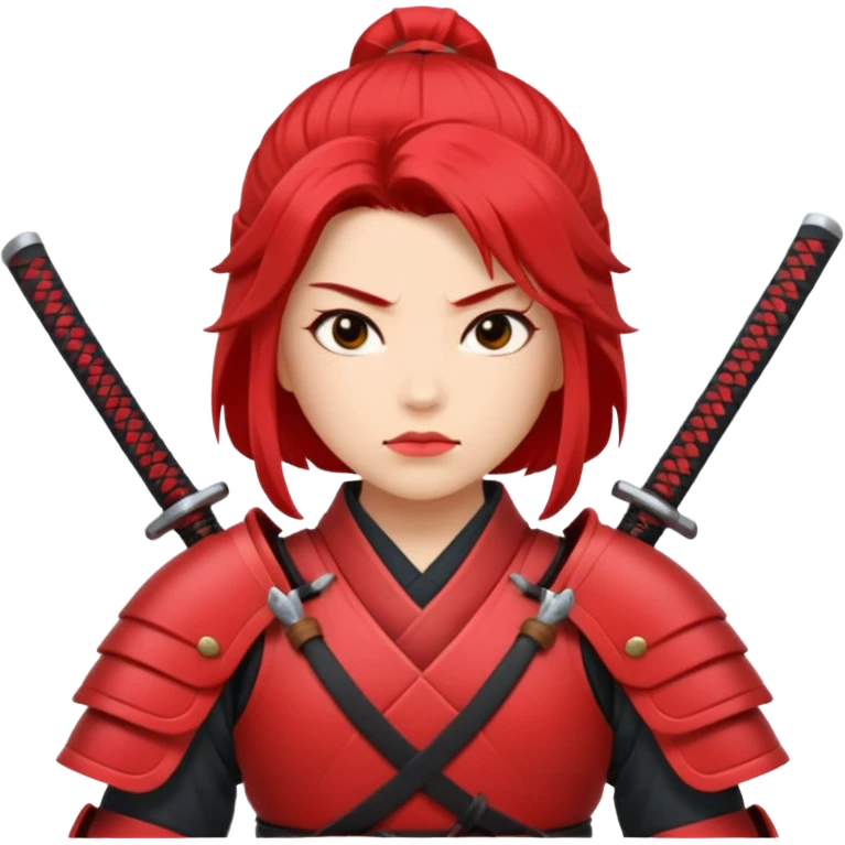 A female samurai with strong posture, red armor plates, and fierce determination.
 emoji