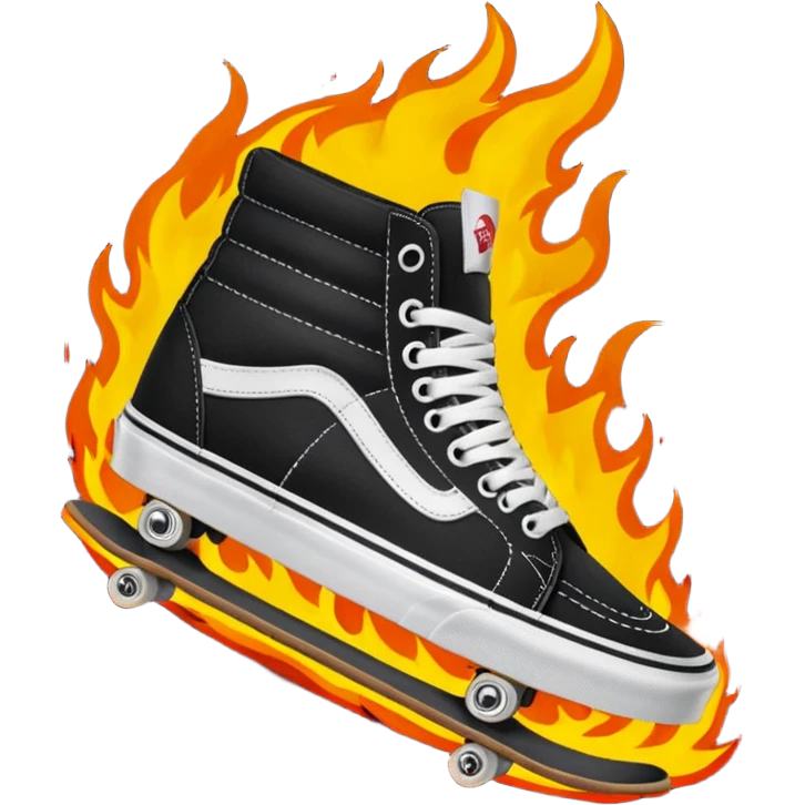 Vans shoes black skate and fire in front logo emoji