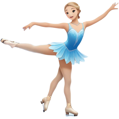 An icon showing a graceful figure skater performing a spin on the ice in a grand ice palace. The rink is illuminated by soft light beams, with cheering spectators in the stands. Snowflakes gently fall, adding to the magical atmosphere. Transparent background highlights elegance and artistry. emoji