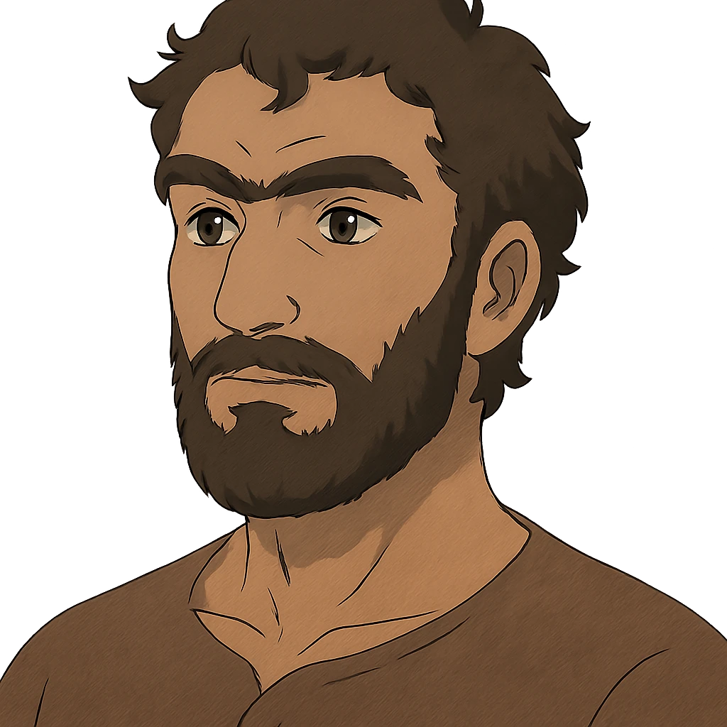 A Tajik man with medium to tall height, well-defined features, slightly curved nose, dark-brown eyes, thick eyebrows meeting above the nose, slightly wavy hair, rich brown skin, and a fuller beard emoji
