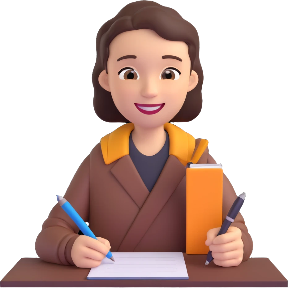 copywriter emoji, a person writing on a notepad, cheerful expression emoji