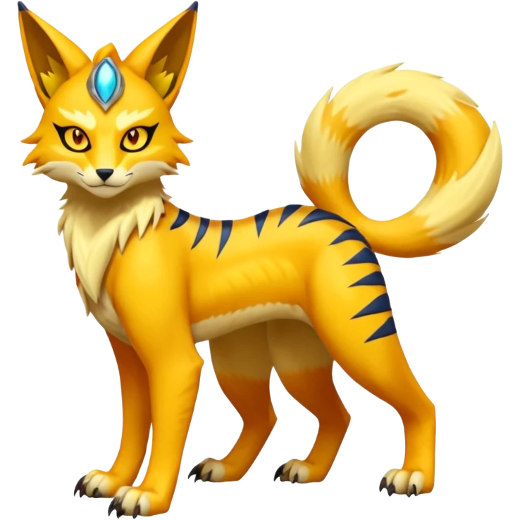 LVernid-Lombax-Koraidon-Renamon-Zeraora-Bastet-Fakémon-hybrid-fusion-creature, full body emoji