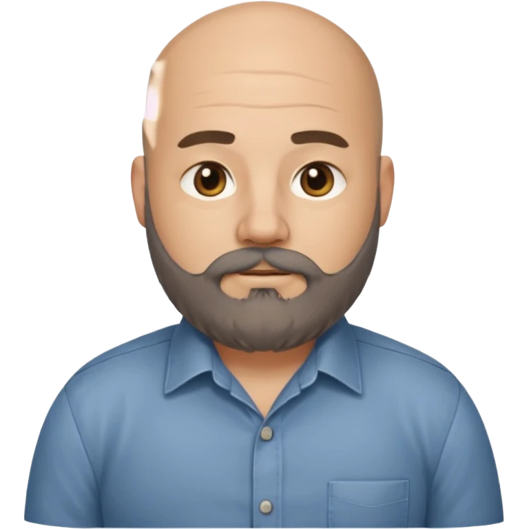 Mid-30s Bald chubby professional man with long bushy black and grey beard, wearing a button down shirt emoji