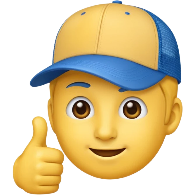 hat emoji giving thumbs up with blue trucker style cap with white front emoji