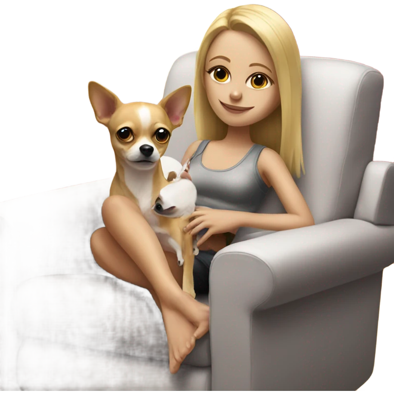 Blonde girl on recliner with chihuahua on her lap emoji