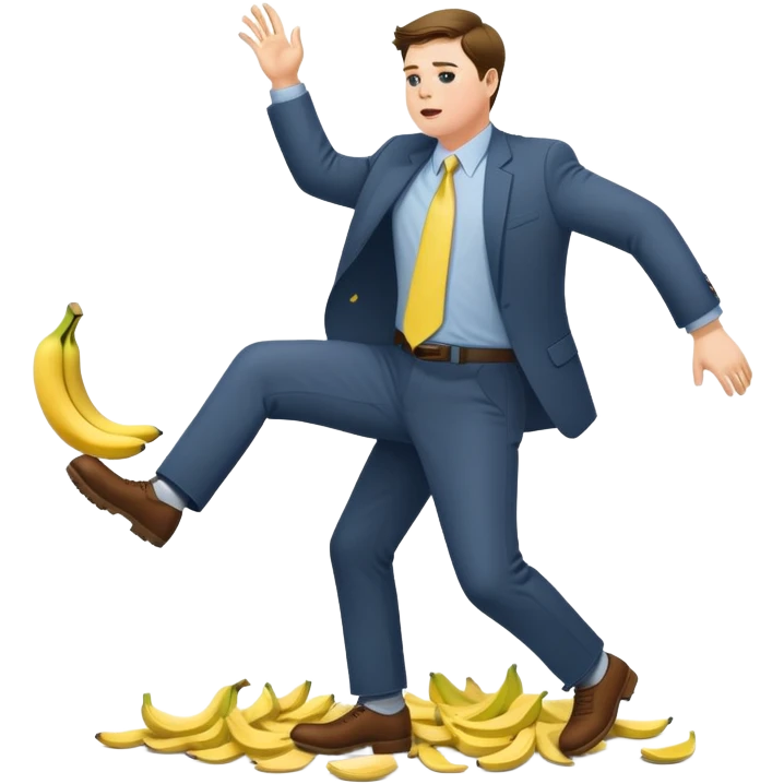 JD Vance with one foot stepping on a single banana peel on the ground, falling backwards emoji