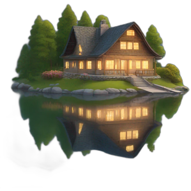 large cottage overlooking a beautiful lake. emoji