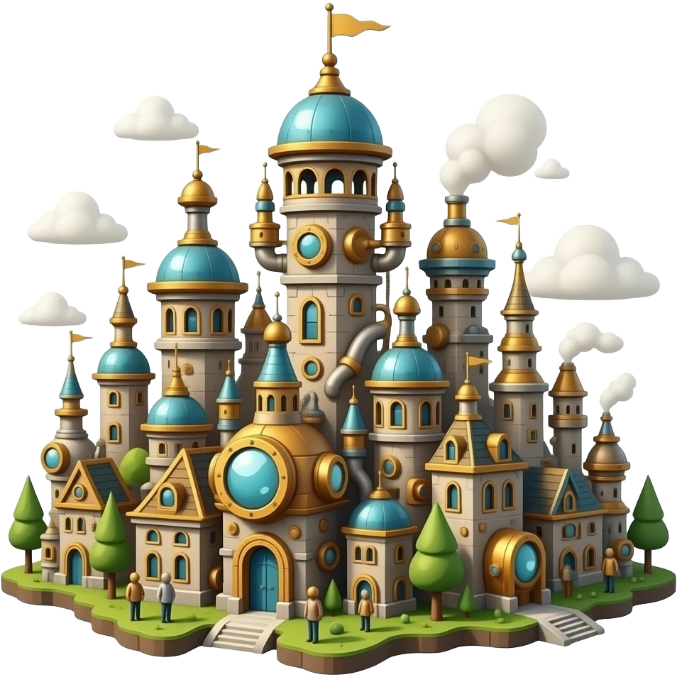 Steampunk stad met heel veel machines levensecht emoji