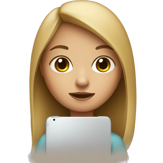 Girl with iPad and apple pem emoji