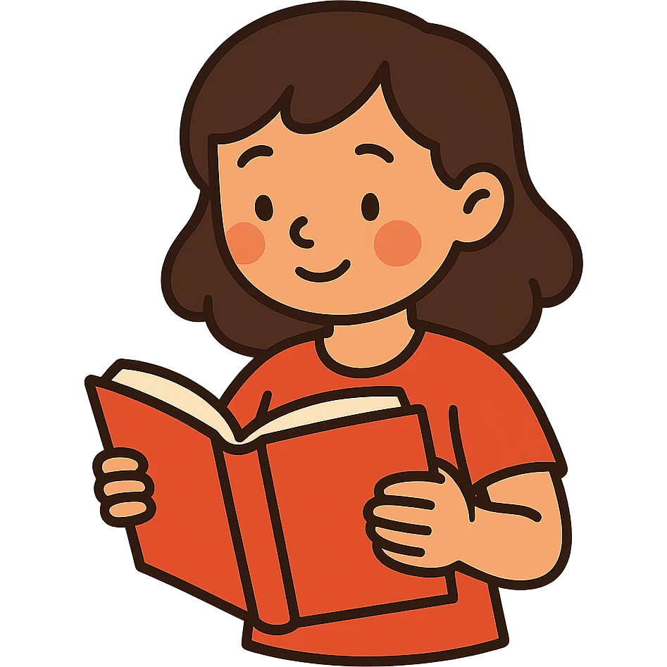 flat toon style girl reading a book emoji