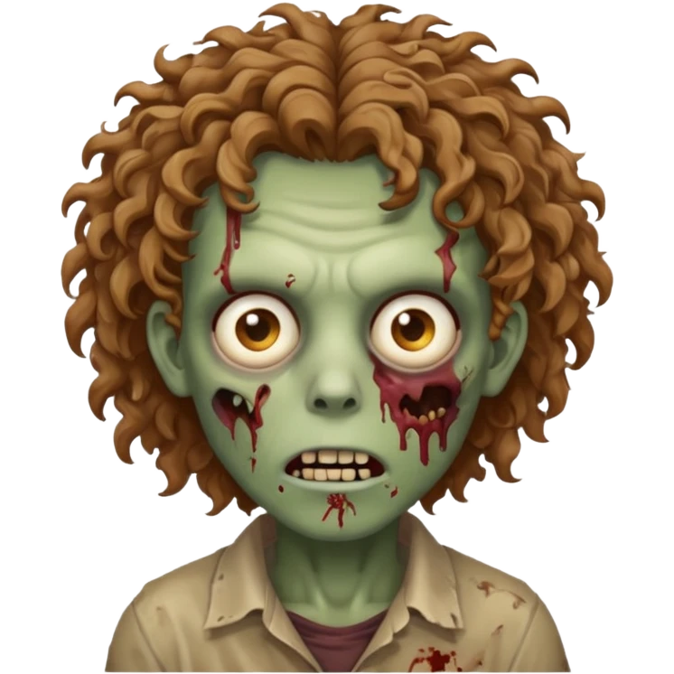 um zombie com cabelo cacheado meio castanho bagunçado  emoji