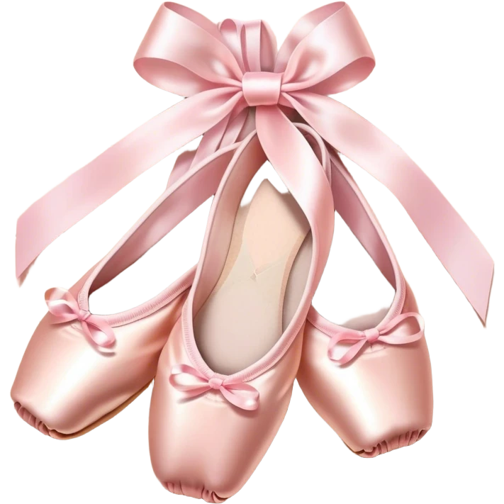 Cinematic Realistic Ballet Shoes, soft satin pink pointe shoes with delicate ribbons, resting gently on a polished wooden floor, subtle creases in the fabric, glowing under the warm golden light of a rehearsal studio, evoking elegance and grace. emoji