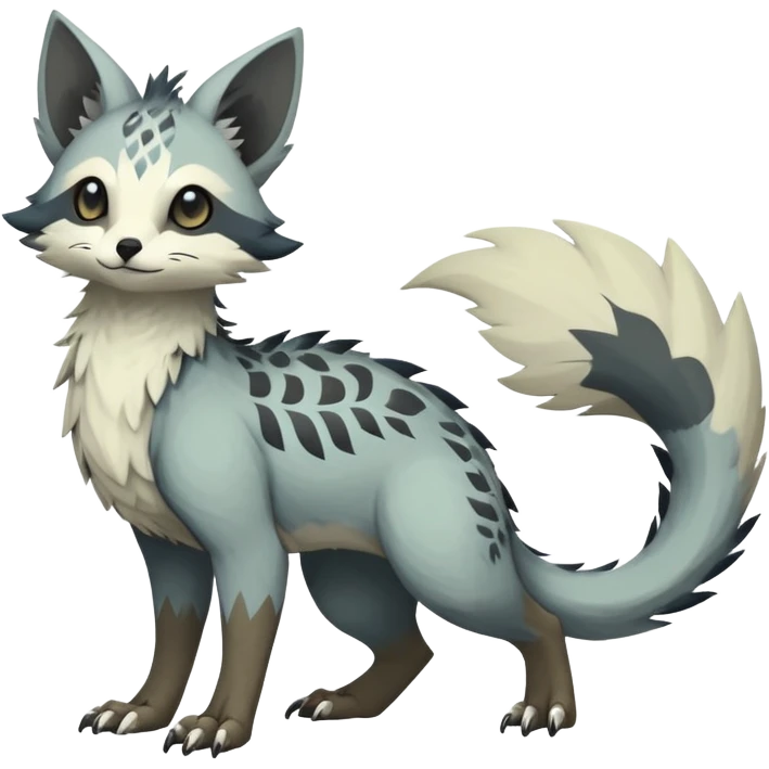 Rare realistic exotic epic pretty dull-colored gloomy greyish neutral-colored beautiful handsome gorgeous aesthetic Vernid-Trico-species-Fakemon-creature by LiLaiRa, 4 legs, 1 tail, random markings, (full body) emoji