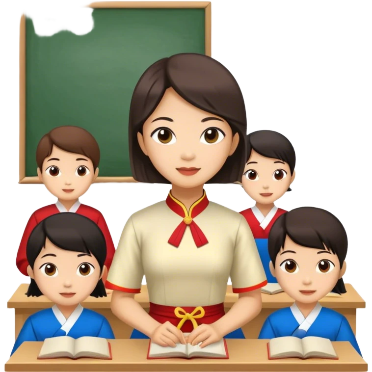 Draw me a female teacher wearing Vietnamese traditional dress teaching elementary school students. emoji