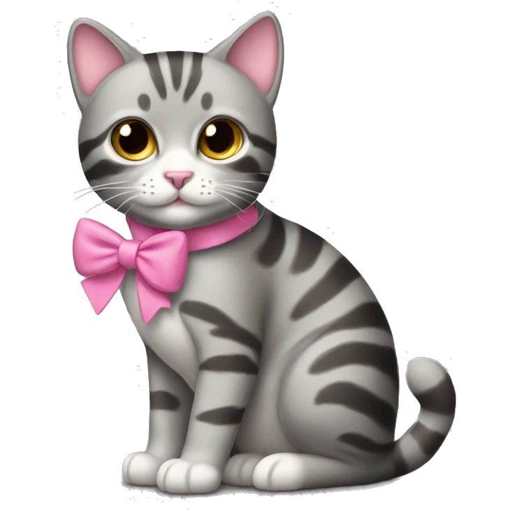 gray stripped tabby cat with a pink bow emoji